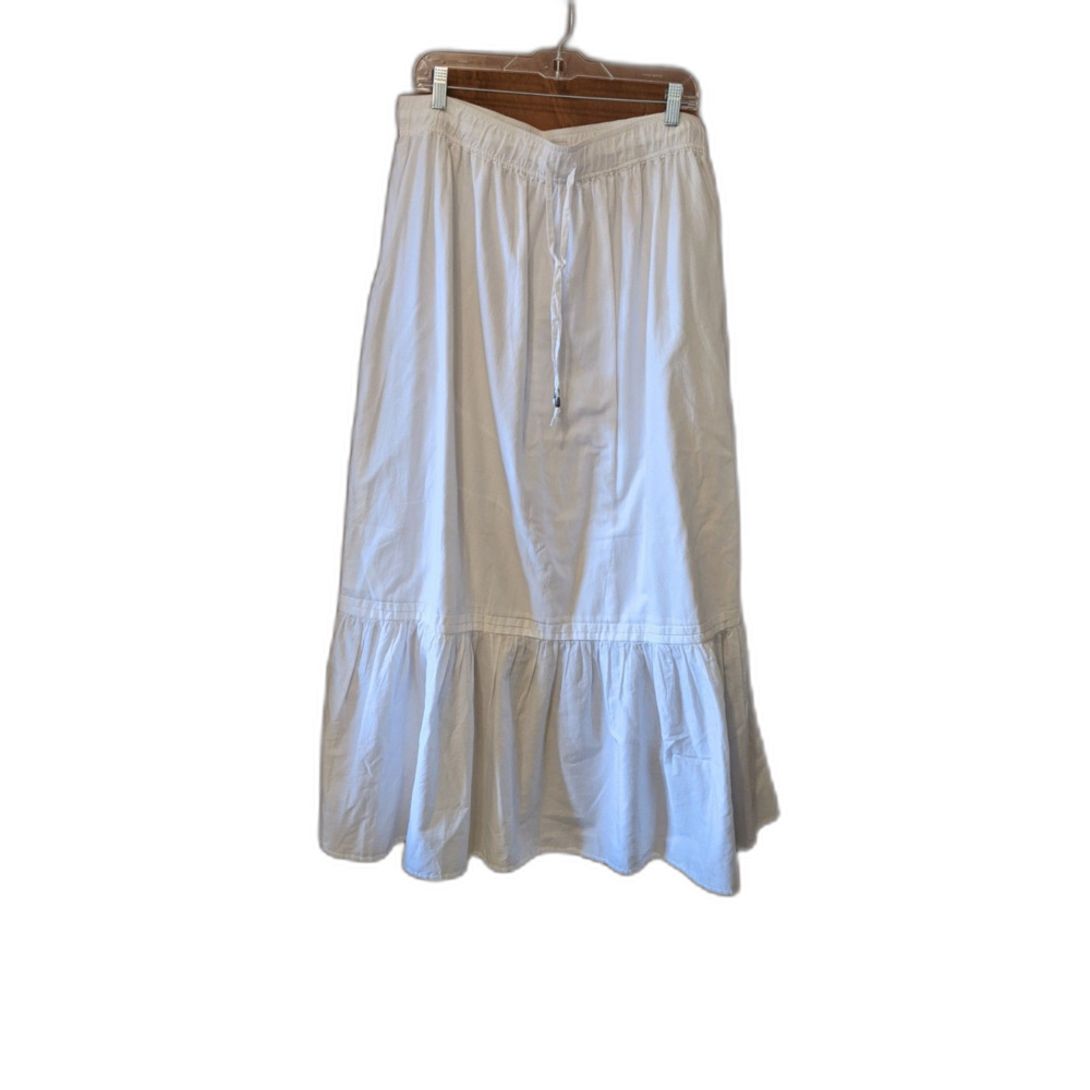 White Peasant Maxi Skirt Drawstring Waist Pintucks Sz XL Cottagecore Boho Fairy - Picture 2 of 6